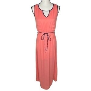 Pink Owl Dress Coral and Dark Blue Keyhole Neckline Maxi Dress‎ Size S